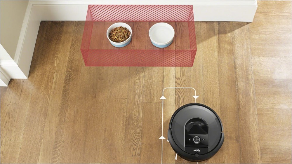 An example of a virtual barrier around pet food bowls.