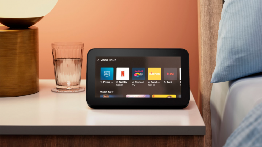 Amazon Echo Show 5 (2nd Gen) sitting on a nightstand