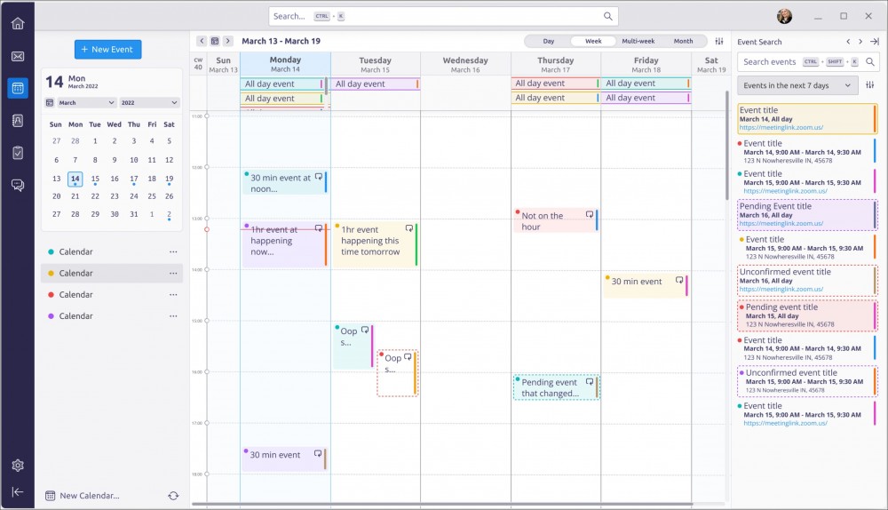 Thunderbird calendar mockup image